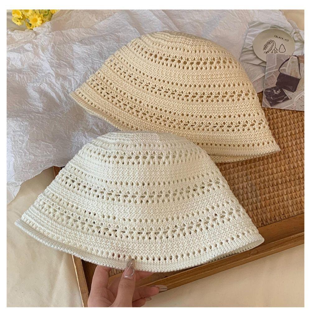 Knitted Sun Hat Wide Brim Hollow Beach Cap Casual Fisherman Hat