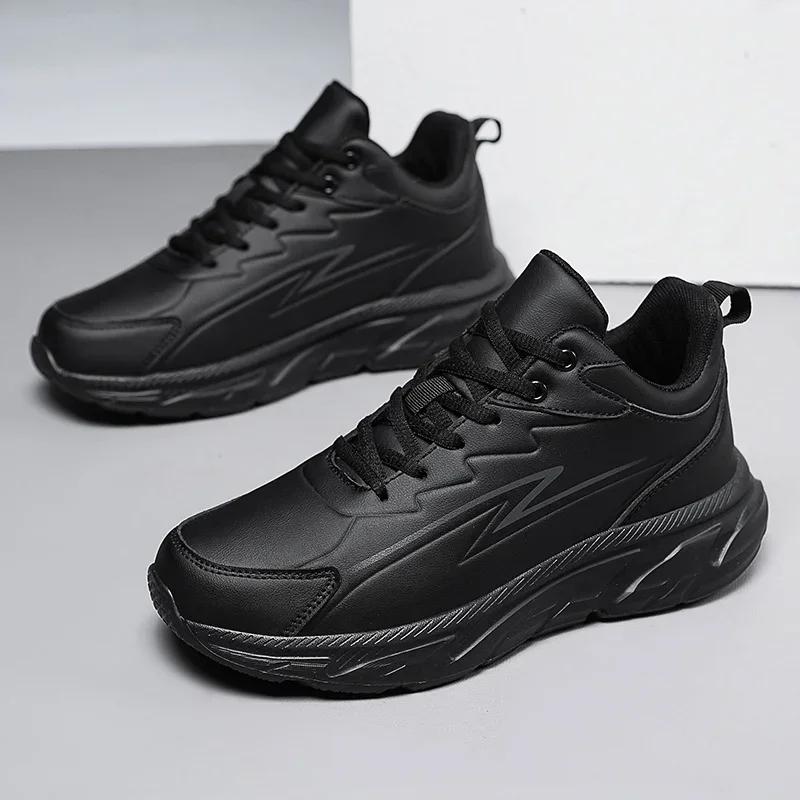 Black Leather Shoes for Men Size 48 Height Increasing Winter Sneakers Plus Fur Warm Outdoor Cotton Casual Shoes Men Shoe