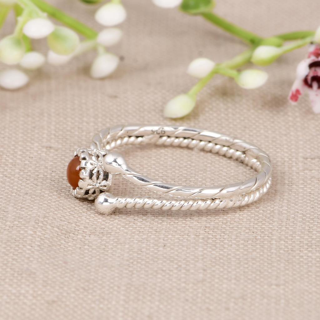 Red Gemstone Adjustable Ring In 925 Sterling Silver | Minimalist Open Ring | Handmade Stackable Jewelry Gift for Women