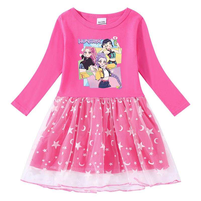 Vestido de Princesa con Lentejuelas Arcoíris de Manga Larga Kpop Demon Slayer para Niñas