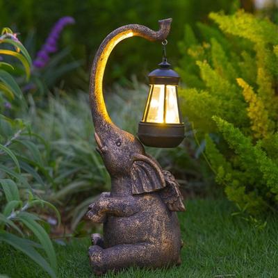 Animal Ornaments Elephant Solar Lights Resin Yard Decortion Garden Elephant Statues Crafts Sculptures Art