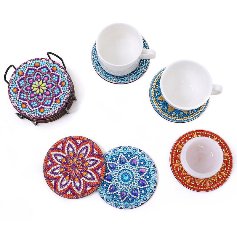 10 Stück/Set Abstrakte Stechapfelblüten Böhmisch Bedruckte Matten Vintage Diamantmalerei Isolierte Untersetzer Tassen Eine Tasse Tee Kaffee