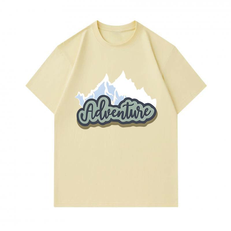 Men's 100% Cotton Crew Neck Short Sleeve T-Shirt, Casual Mountain Adventure Printed Breathable Soft Summer Tee for Daily Outdoor Hiking Travel Wear