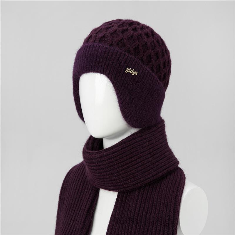Ji Middle-Aged And Elderly Women'S Basin Hat Grandma Knitted Wool Hat Old Man Hat Rabbit Fur Flower Mother Hat Scarf