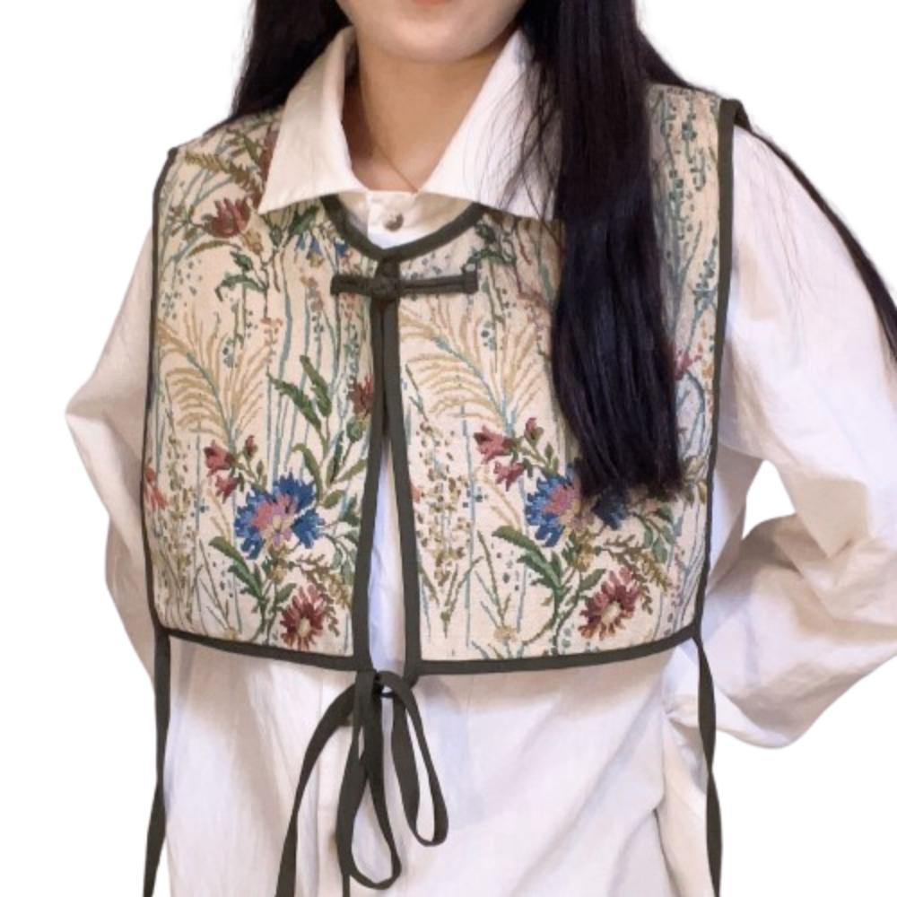 

Случайный узор женский вышитый жилет винтажный жилет на шнуровке модный поддельный воротник накидка женский Style 7