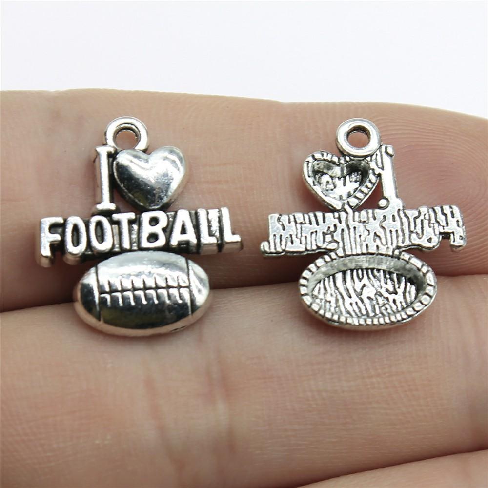20pcs Charms I Love Sports Antique Silver Color Sport Charm Golf Basketball Baseball Football Volleyball Softball Gym Cheer