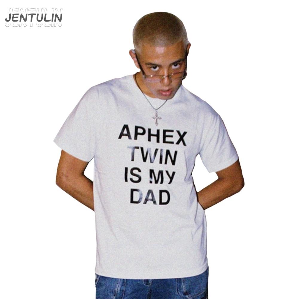 Punk Aphex Twin Print TShirt Oversized Mens Hip Hop Streetwear Harajuku Clothing Goth Letter Short Sleeve Tops Cotton Tees Y2k