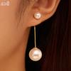 Effie Queen 100% 925 Sterling Silver 14k Gold Two Round Shell Pearl Drop Earrings Beach Jewelry for Women Summer Beach Ear PSE04