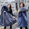 Superwarmer Wintermantel mit Kunstpelzkragen, eleganter, schmaler Parka mit Samtfutter und Kapuze für Damen, mittellange, dicke Plüschjacke