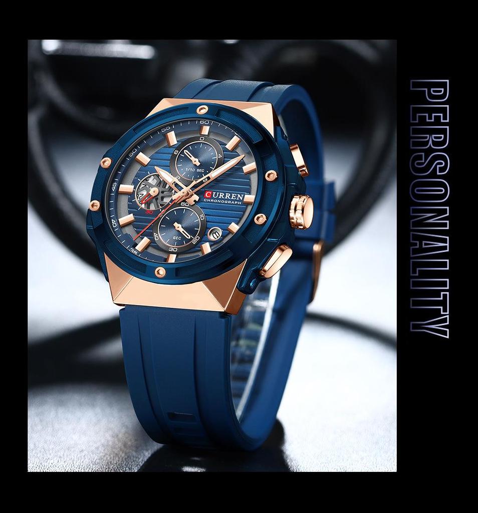 CURREN 8462 Men's Waterproof Chronograph Sports Watch with Calendar and Six-Hand Quartz Movement.