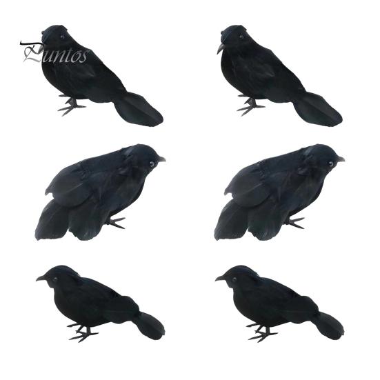 Scary Outdoor Yard Decor Realistic Black Crow Halloween Decor, Lifelike Feathered Raven Figurine Prop Creepy Home Items for Haunted House, Artificial