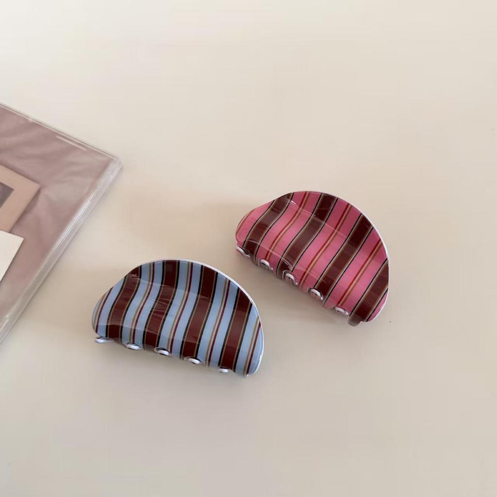 Korean Blue Stripe Acetate Claw Clip, Retro Style Updo Shark Clip for Girls