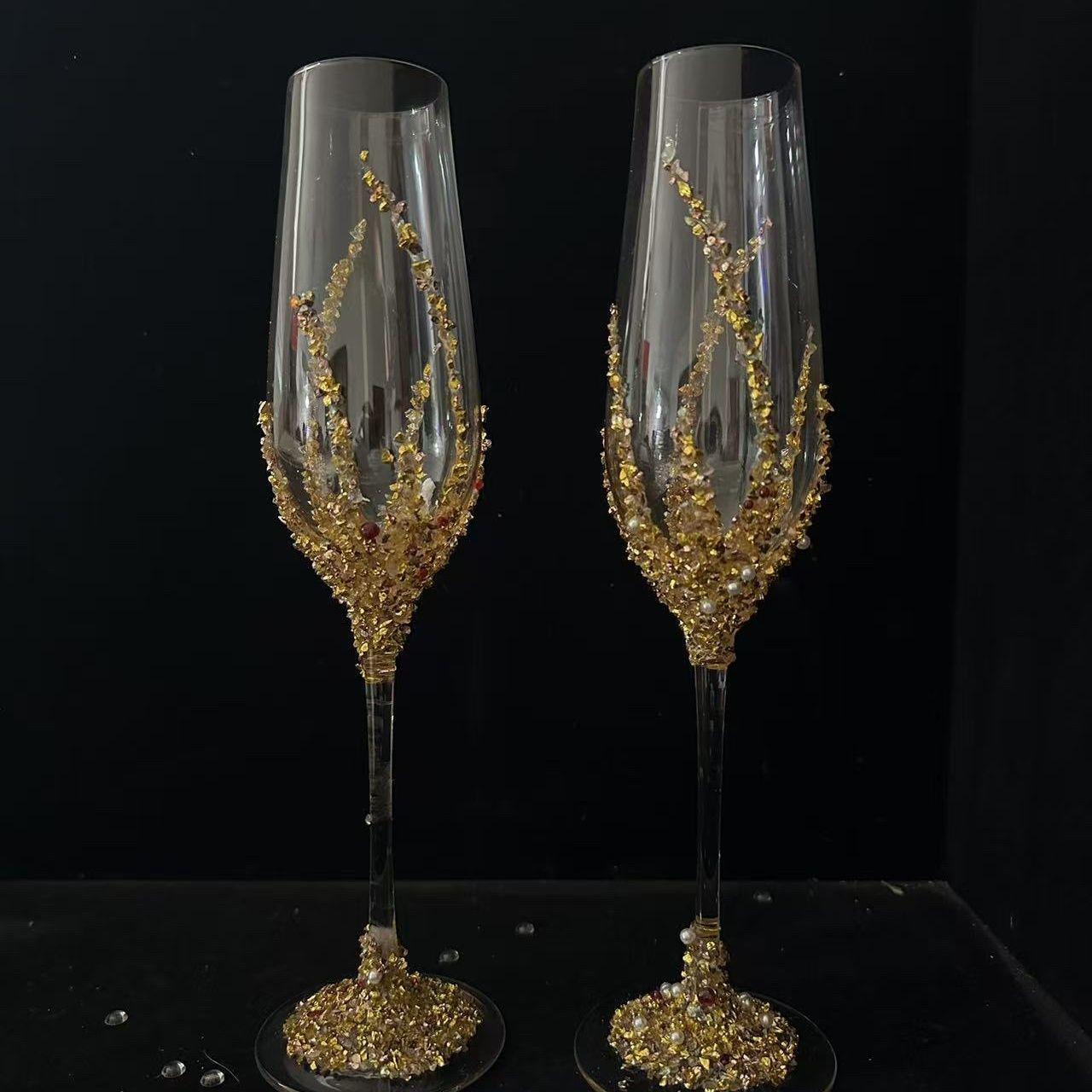 

Handmade High-Stemmed Wedding Toasting Glasses - Bride s Fairy Gift with Diamonds