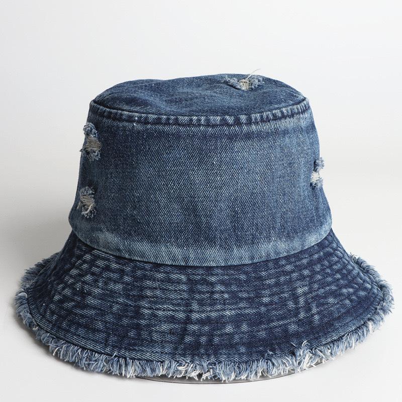 Personalisierter Sonnenschirm Sonnenhut Fischerhut Damen Loch Denim Fransenkante Mode Literarisch Leichtes Brett Beckenhut