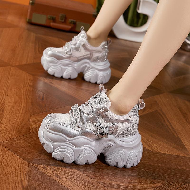 Dad Shoes Girl 2025 Autumn New Breathable Mesh Lightweight Thick-soled Inner Height Growing Women's Shoes Versatile Casual Sneakers