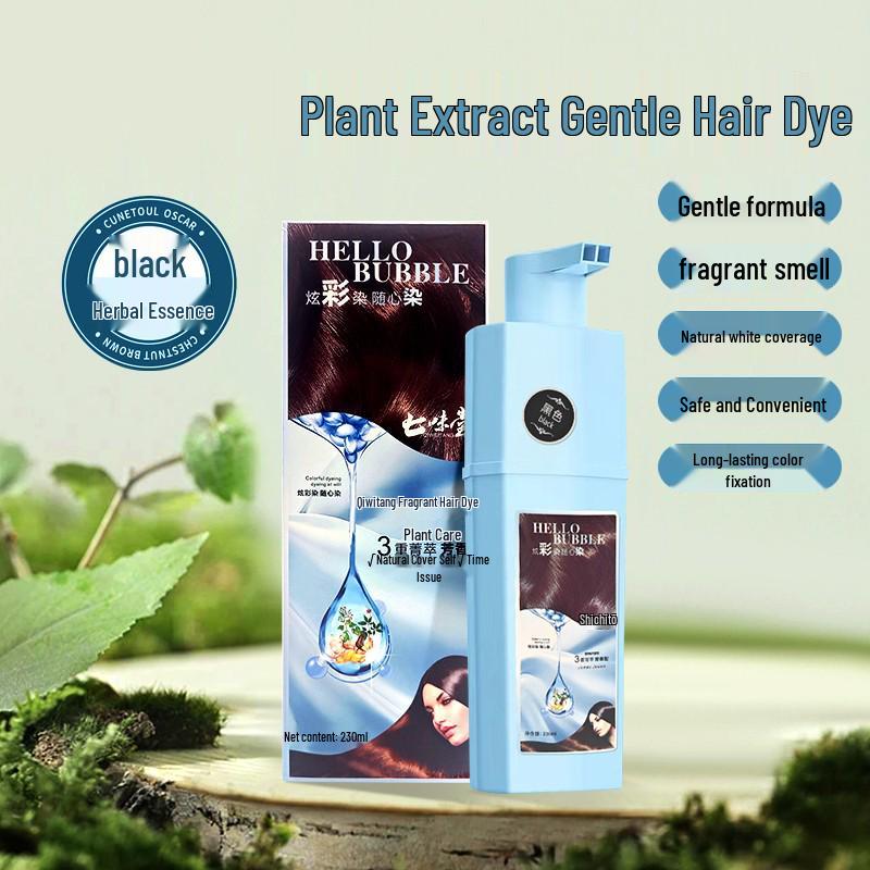 Qiwitang Herbal Bubble Hair Dye - No Scalp Sticking, No Irritation, White To Black Solution, For Home Use