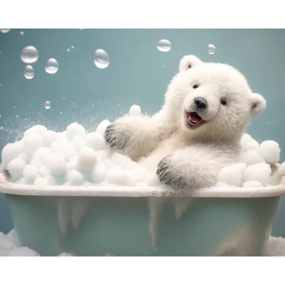 Cute Baby Lion Tiger In Bathtub Wall Art Canvas Painting Animals Bathing Funny Bathroom Art Poster Prints Picture Room Decor