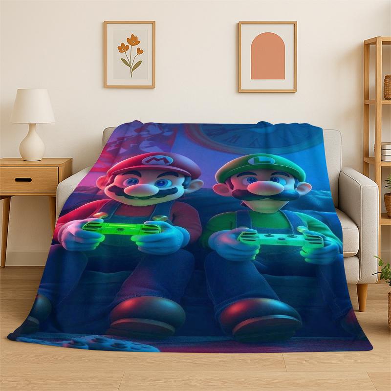 Cartoon M-Mario Bros Game Flannel Blanket Soft Warm Throw Blanket for Bedroom Living Room Bed Travel Camping Picnic Gift Kids
