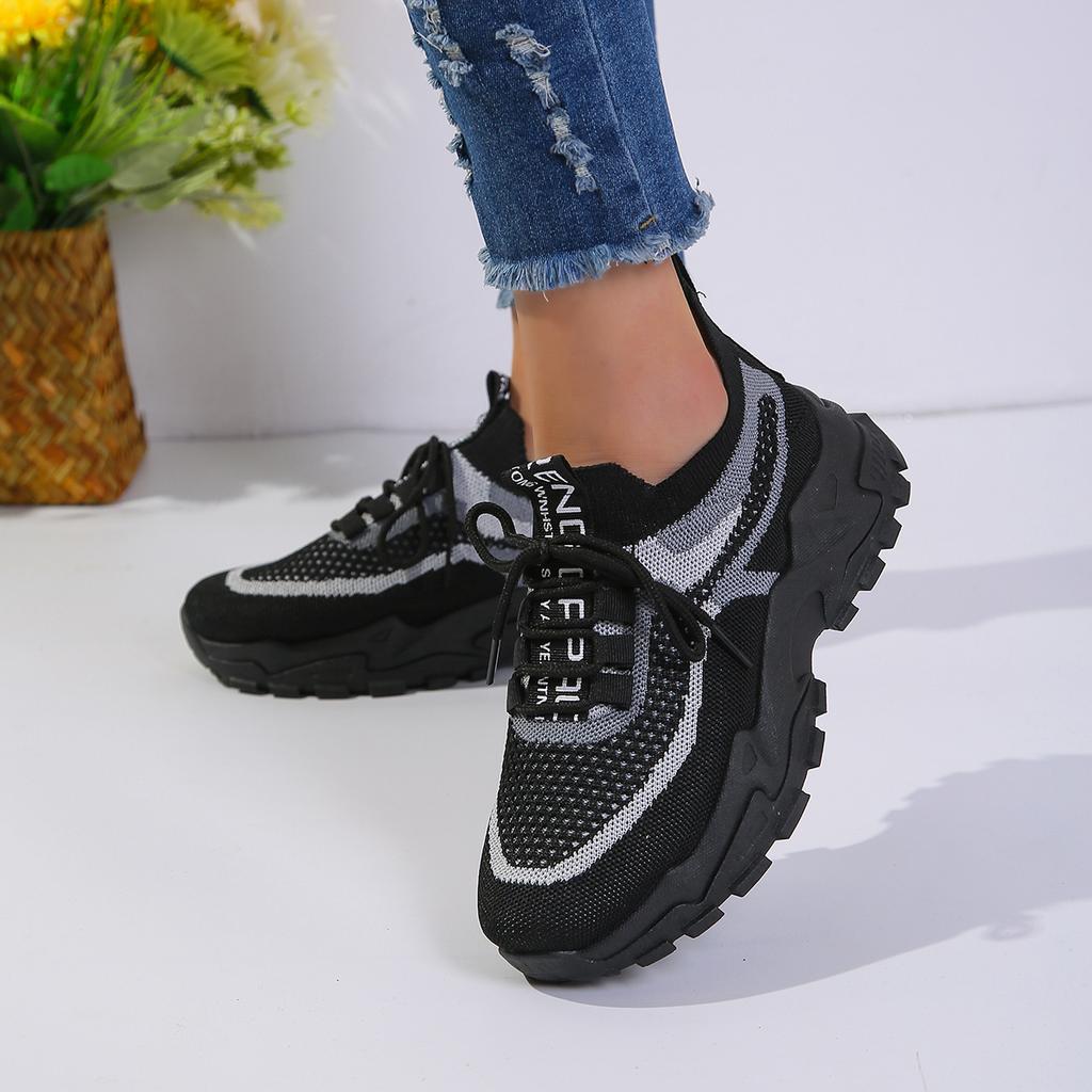 New Fly Woven Mesh Casual Breathable Sneakers Korean Style Thick-Soled Mesh Red Shoes Light Running Shoes