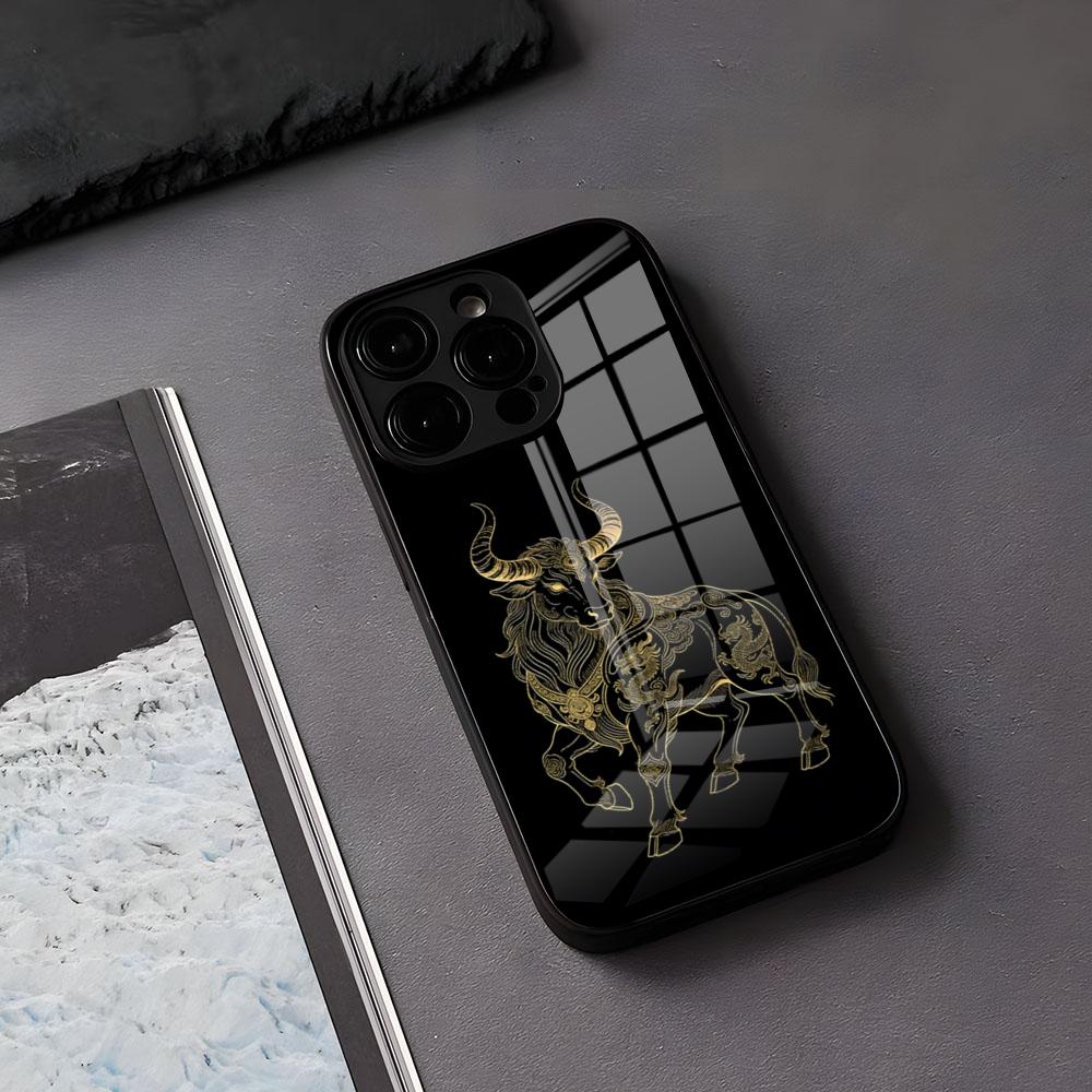 Taurus Bull Phone Case For IPhone 17 Air 16 E Pro Max 15 14 13 Mini 12 Pro 11 Max Plus Black Glass Cover