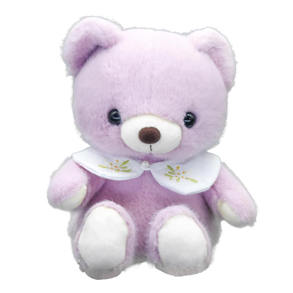 Take Off Baby Bear Drop Retro Pastel Colored Bear with Cute Flower Embroidery On Collar Plush Toy S Purple [Music Box Included]