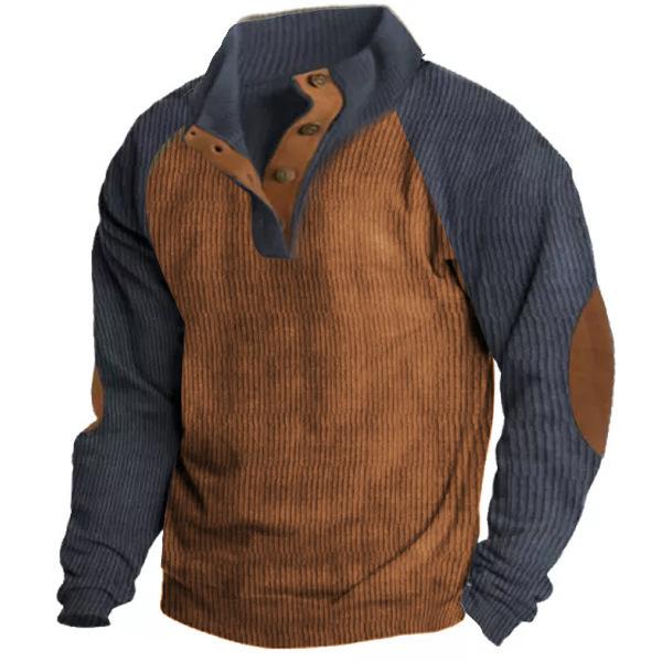 Men's Corduroy Pullover Henley Plus Size Casual Long Sleeve T-Shirt