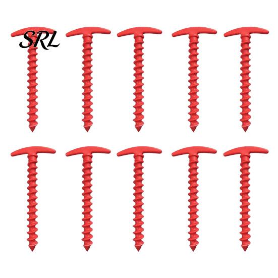 Outdoor Camping Stakes 10Pcs Plastic Screw-in Tent Stake, Heavy Duty T-shaped Canopy Peg, Easy Install Windproof Spiral Ground Stake for Hiking Garden красный