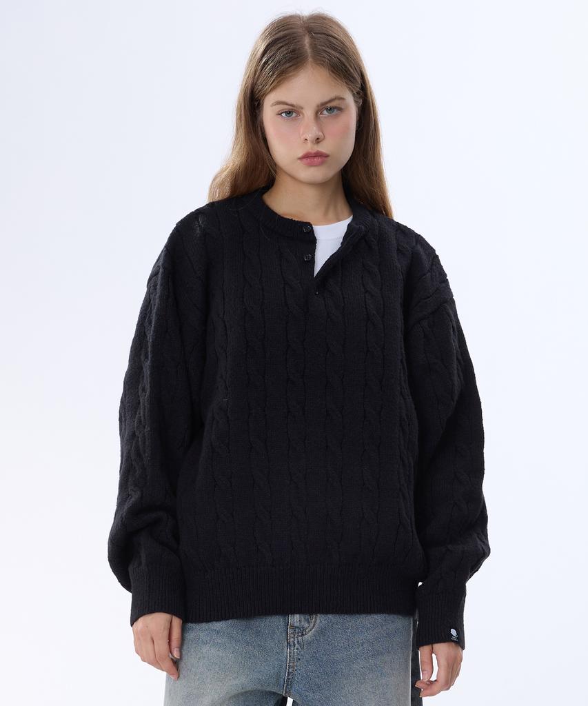GHOST REPUBLIC Cable Henley Neck Knit 4 Colors Gkm-161