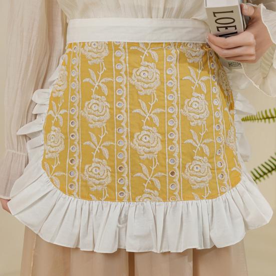 Cotton Half Apron with Daisy Print & Lace Hem Breathable Adjustable