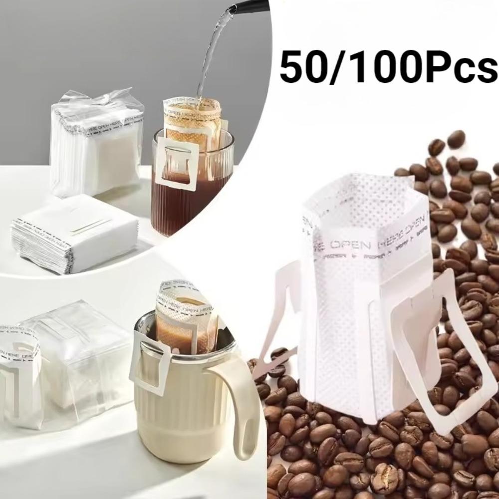 50/100 PCS Sacs Filtres à Café Jetables Papier Filtre pour Café Filtre Goutte à Goutte avec Oreilles Suspendues Accessoires Portables pour Infuser Espresso Thé