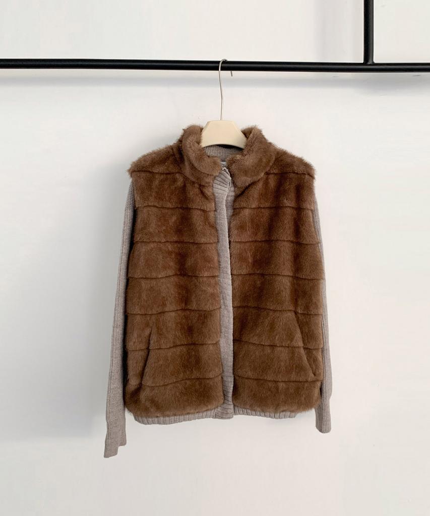 Vascara Faux Fur Knit Cardigan