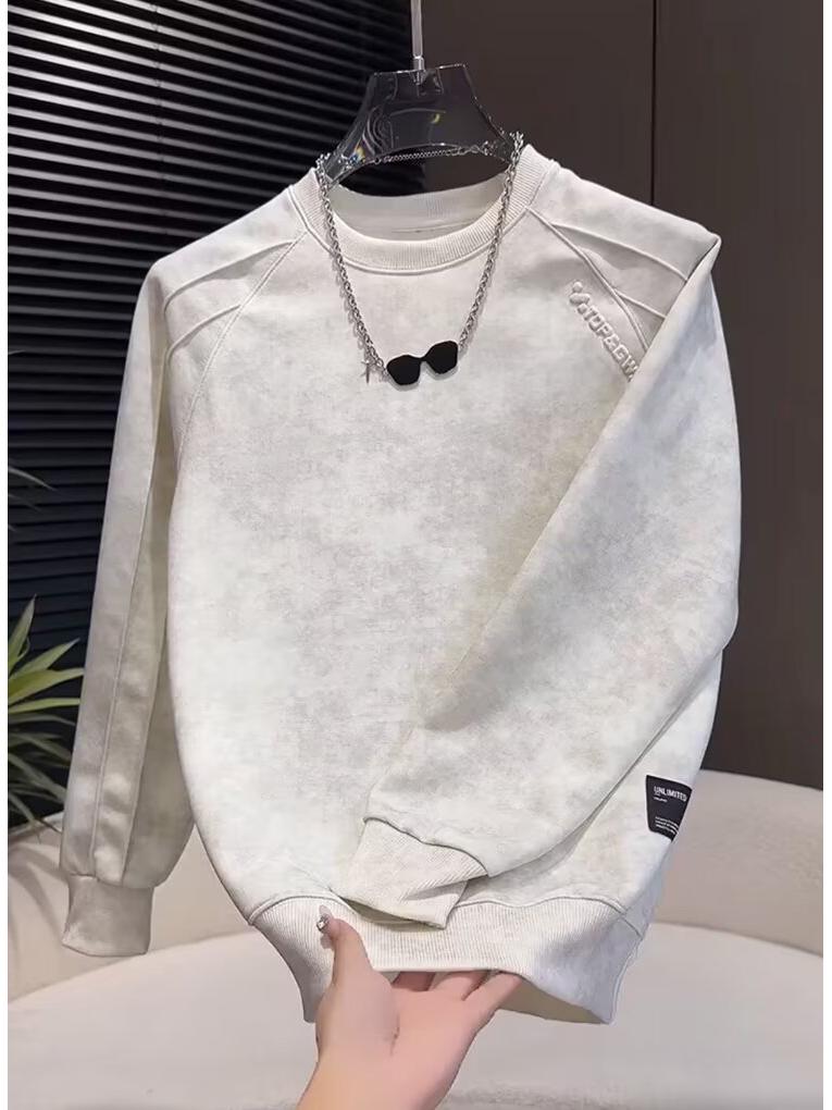 Herren Hoodie im koreanischen Stil, Tie-Dye, fleecegefüttert - Hübsch, Herbst/Winter, Langarm, Stahl-Print, Rundhals, Trend.