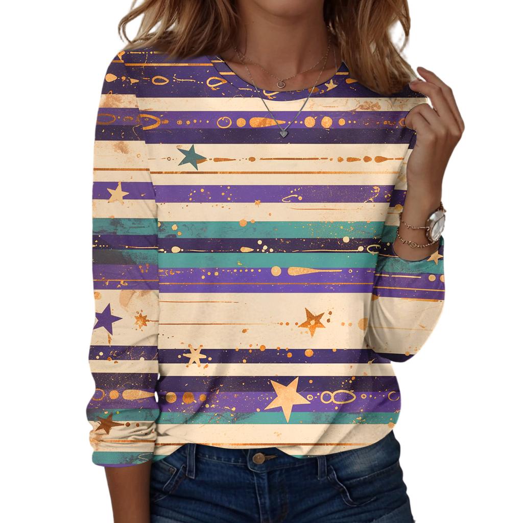 Langarmshirts für Damen, niedlicher Aufdruck, Grafik-T-Shirts, Blusen, lässig, Übergröße, Basic-Tops, Pullover