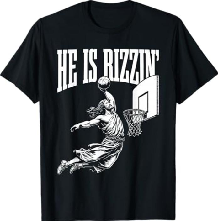 Er ist Rizzin Lustiger Jesus Basketball Meme Ostern Christliches T-Shirt