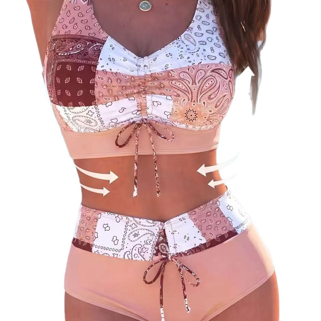 European and American women's large size split swimsuit popular high waist seaside vacation wind beach hot spring