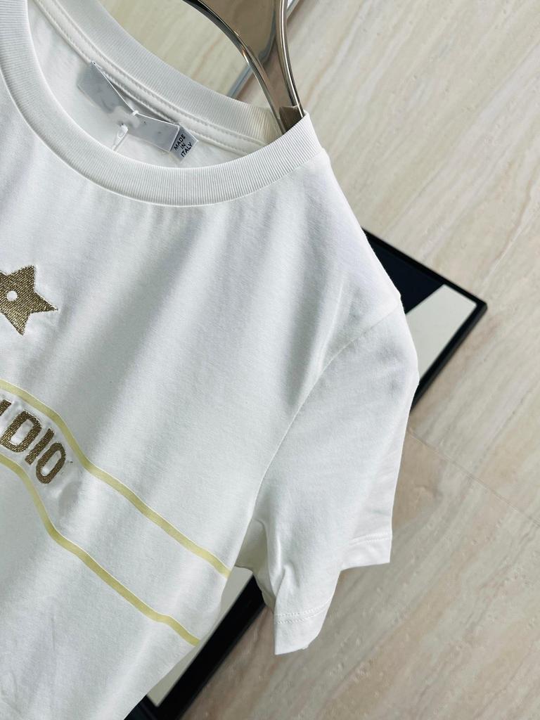 2025 High-End Women's Short Sleeve Embroidered Logo T-Shirt - Japanese & Korean Casual Style