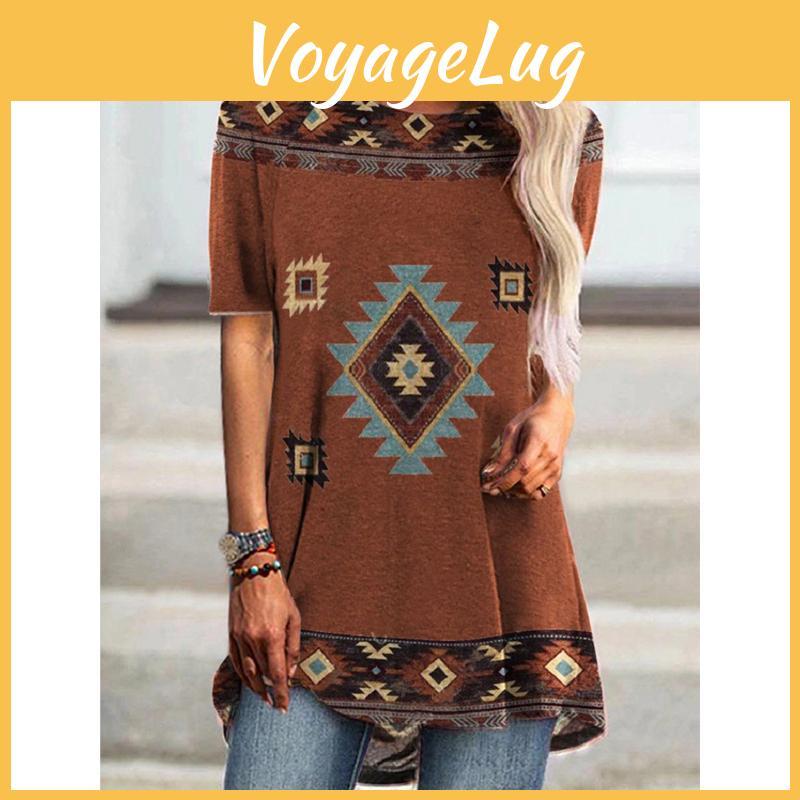 Style Ethnic Tshirt 3d Western Print Geometry Streetwear Women Retro Tunic T Shirts Y2k Tops Tees Woman Girl Oversized Clothing