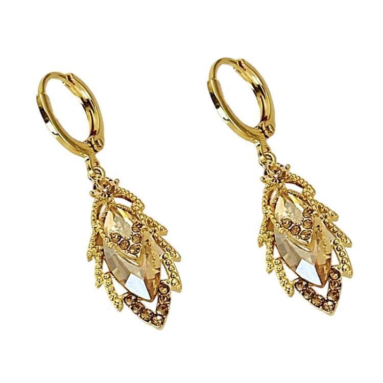 High-End Light Luxury Style Niche Gold Leaf Ear Buckles Women'S Purple Earrings Temperament Flash Diamond Earrings Ear Jewelry