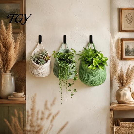 Wall Mounted Storage for Nursery 3PCS Woven Hanging Bag, Natural Cotton Rope Fruit Baskets, Organizer Hair Accessories Boho