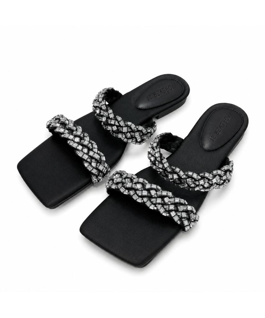 Forever21 Crystal Beads Double Strap Slide Shoes (Ftdbfw018)