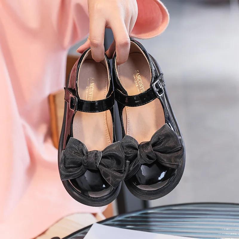Girls Mary Jane Shoes with Butterfly-knot Children Leather Shoes for Party Wedding Fashion Kids Sweet Princess Performance Shoes