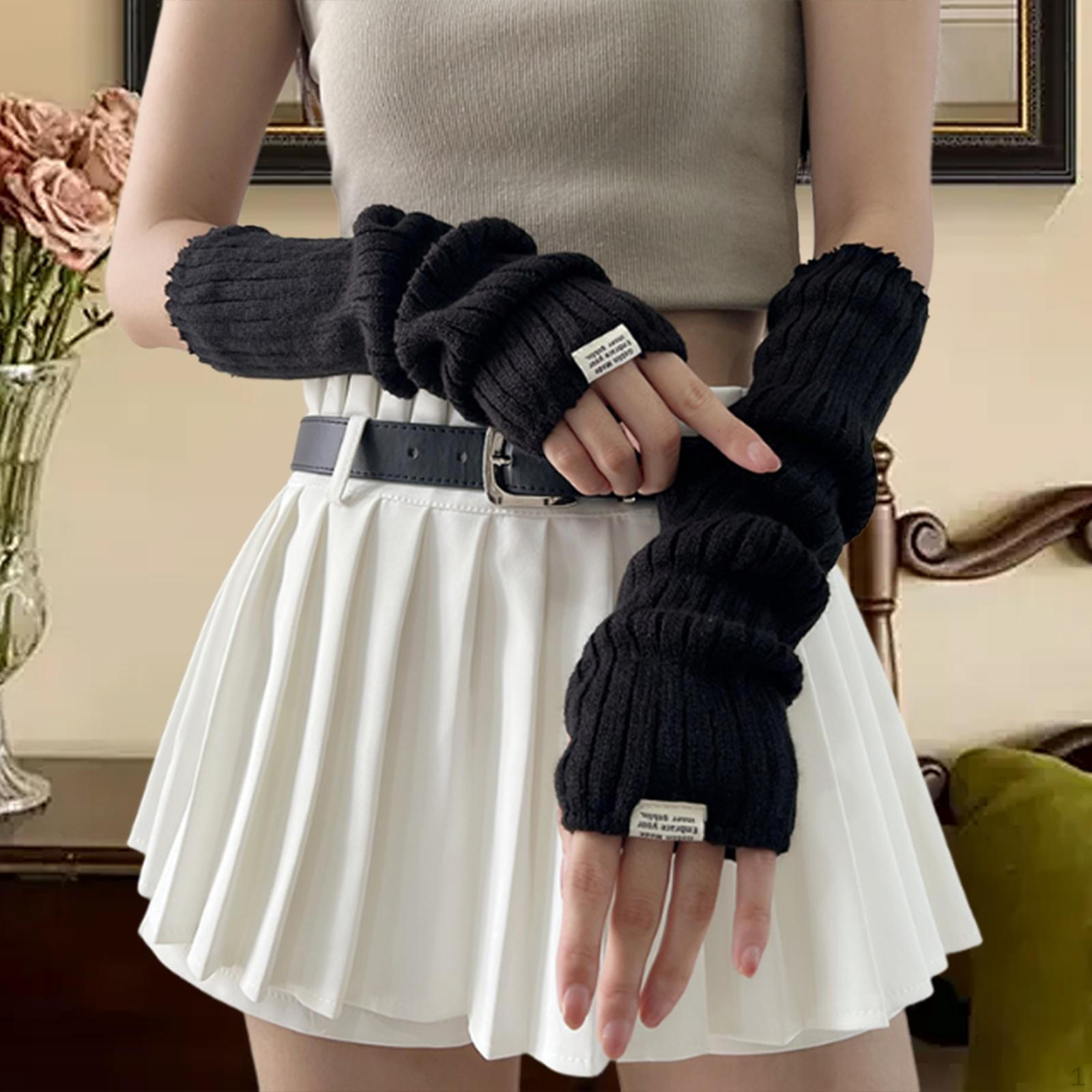 

Грілки для рук модні рукавиці з отвором для великого пальця зап ястя довгі рукавички без пальців black