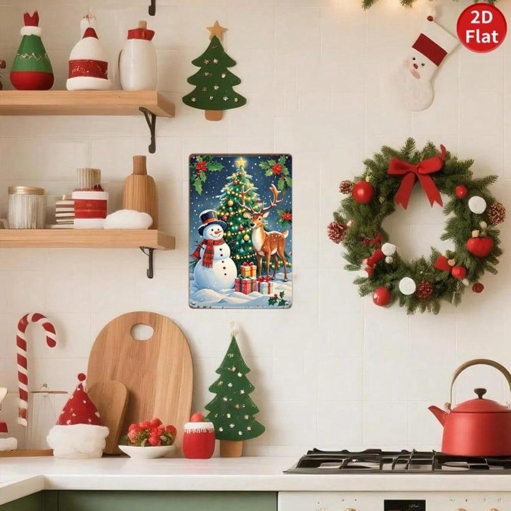 Vintage Snowman Christmas Metal Tin Sign Farmhouse Wall Art Holiday Home Decor
