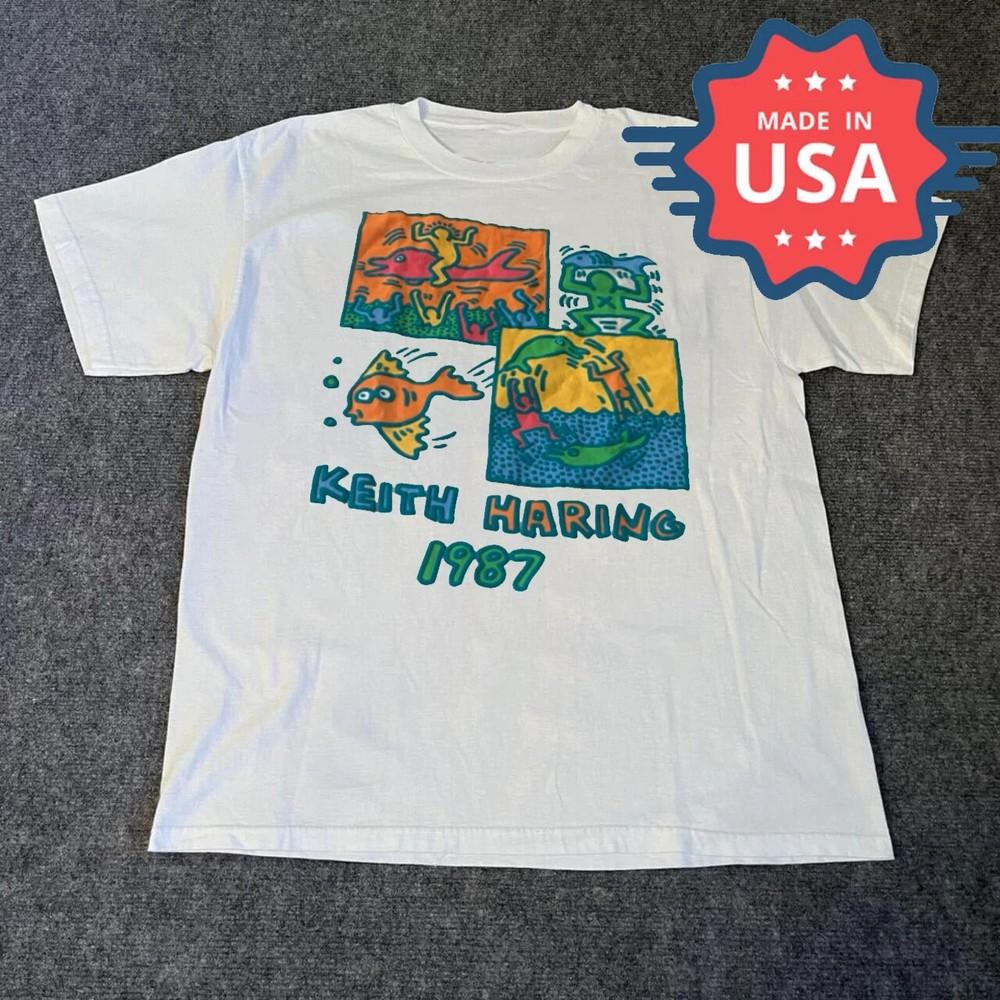 

Keith Haring 1987 concert short sleeve white color shirt KV34985 Unisex T-Shirt XXXXL