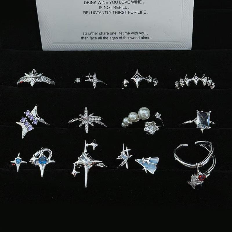 Super Flash Zirkon Hexagramm Ring Öffnung Verstellbar Exquisiter Ring Temperament Hochklassige Frauen