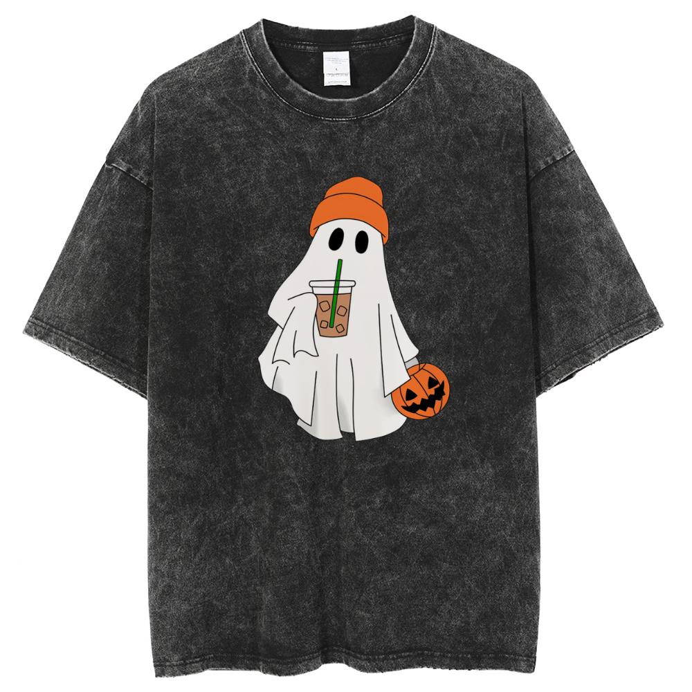 

Женская футболка оверсайз с принтом призрака и тыквы на Хэллоуин, черная, эластичная, дышащая, с коротким рукавом, унисекс, милый топ 2XL