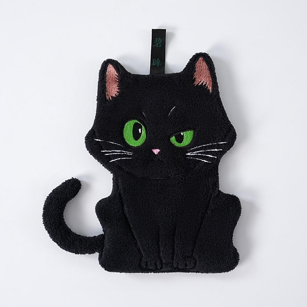 

Cute Cartoon Black Cat Hand Towel Coral Fleece Quick-drying Wipe Cloth Absorbent Home Decor Kitchen Cleaning Rag
