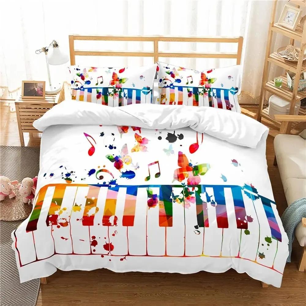 Piano Duvet Cover Set King Queen Full Size For Kids Boys Girls Music Lover Polyester Comforter Cover With Pillowcase Bedding Set