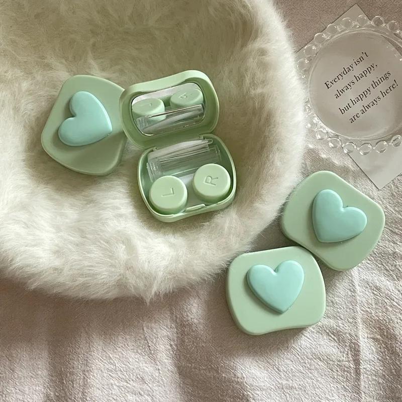 Women Colored Contact Lens Box Candy Color Square Love Portable Mirror Contact Lens Box Travel Easy Carry Storage Container