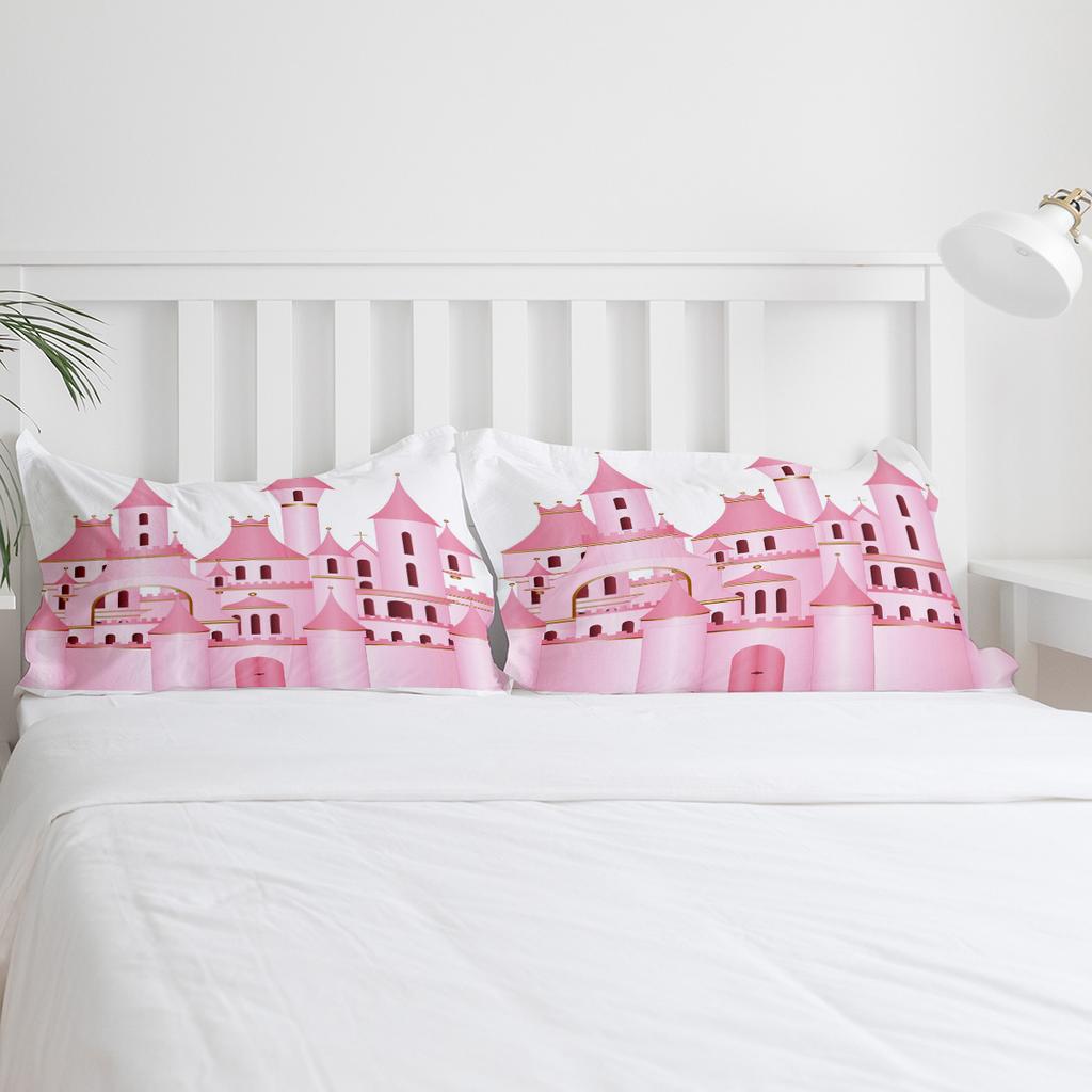 Pink Cartoon Castle White Bedding Set 3pcs Boys Girls Duvet Cover Pillowcase Kids Adult Quilt Cover Double Bed Set Home Textile